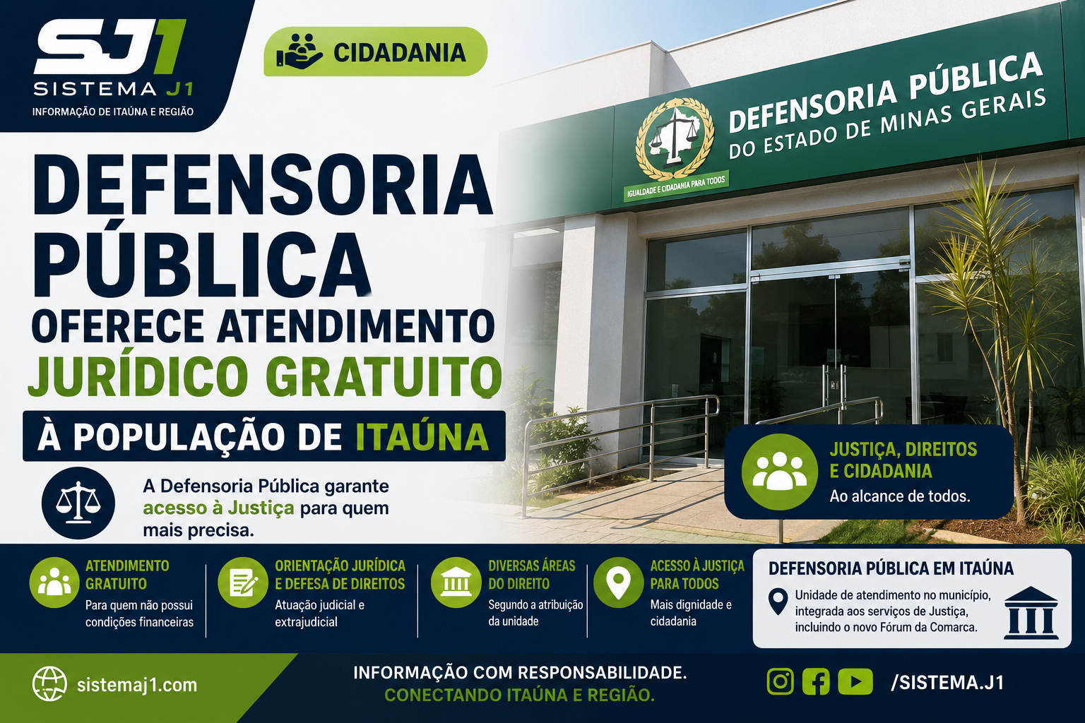 Defensoria Pública oferece atendimento jurídico gratuito à população de Itaúna