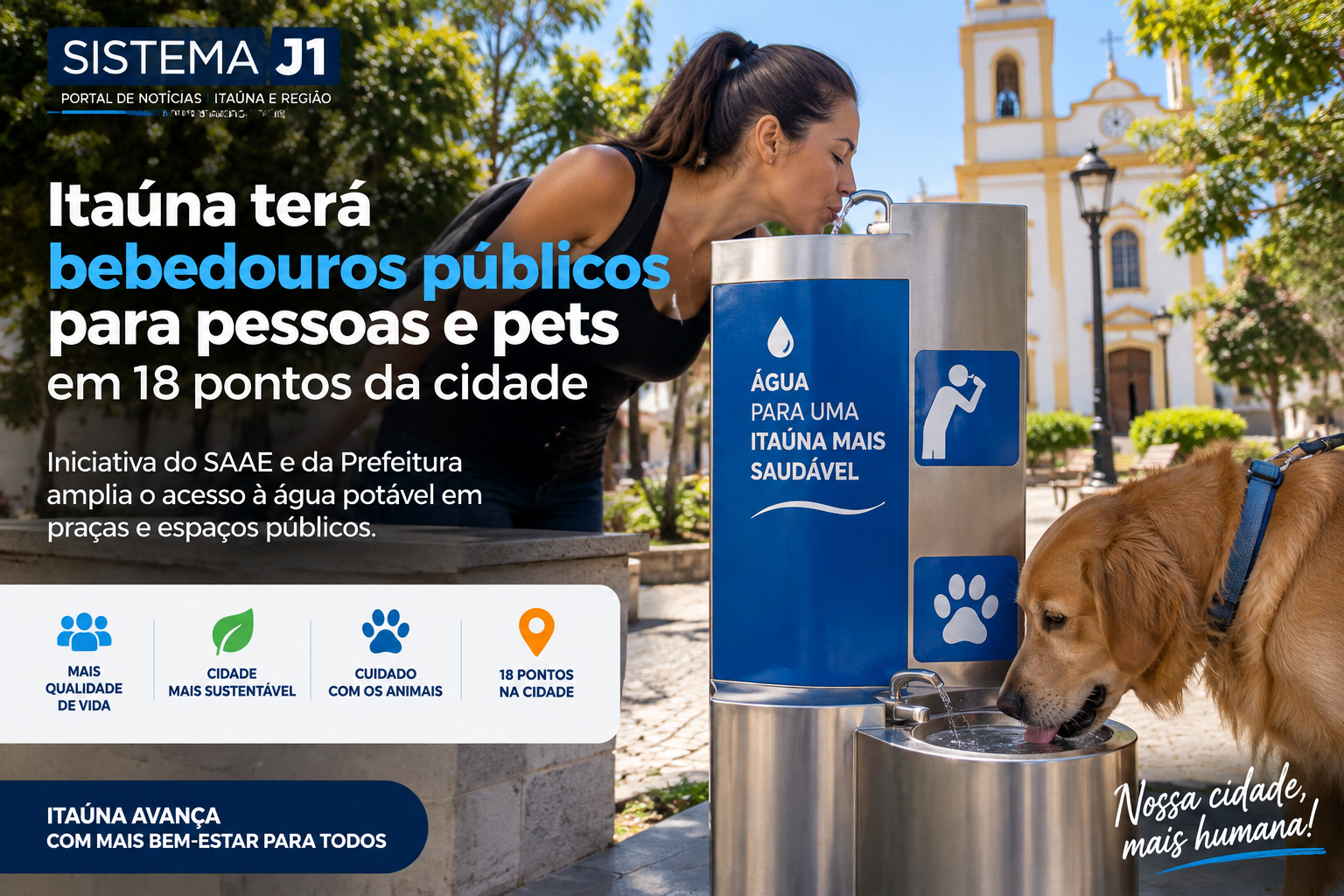 Itaúna terá bebedouros públicos para pessoas e pets em 18 pontos da cidade