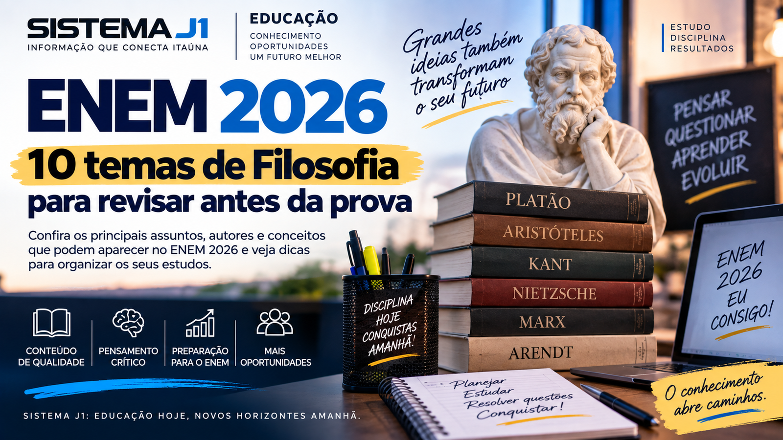 ENEM 2026: 10 temas de Filosofia para revisar antes da prova