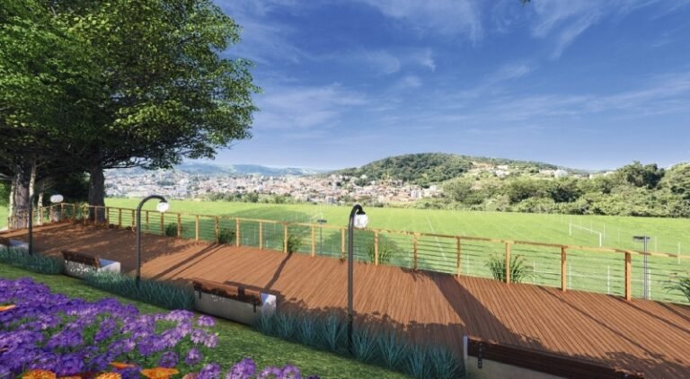 Representação de projeto com jardim, letreiro Eu amo Itaúna e relógio floral; imagem divulgada pela Prefeitura